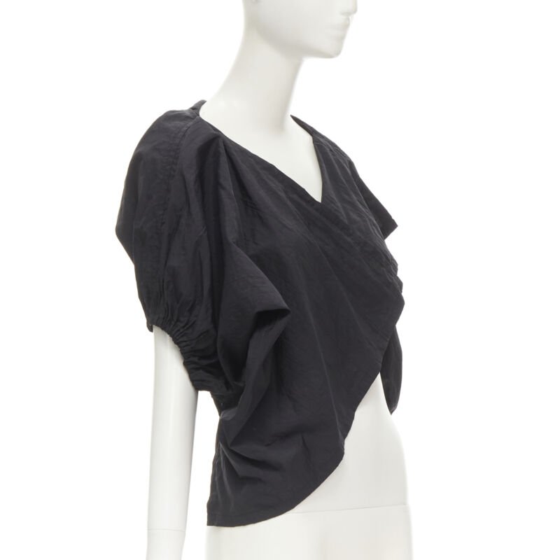 COMME DES GARCONS 1980's Vintage black crinkled nylon twist back shrug jacket