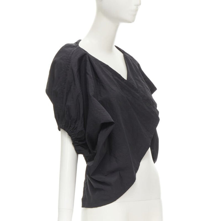 COMME DES GARCONS 1980's Vintage black crinkled nylon twist back shrug jacket