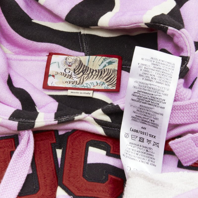 GUCCI TIGER 2022 purple cotton embroidery patch logo striped hoodie XXS