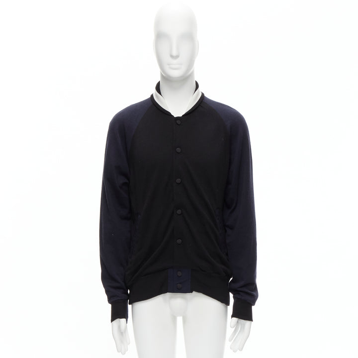 SACAI navy black cotton cashmere blend white raglan bomber JP2 M
