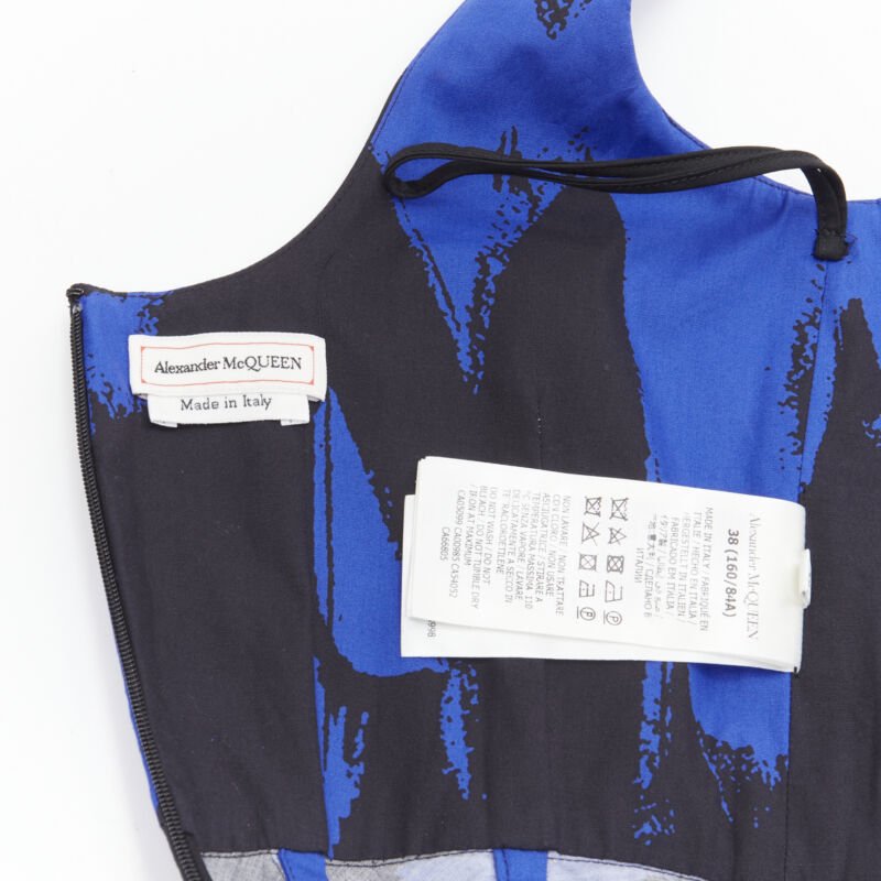 ALEXANDER MCQUEEN 2022 black blue abstract print fit flared scoop dress It38 S