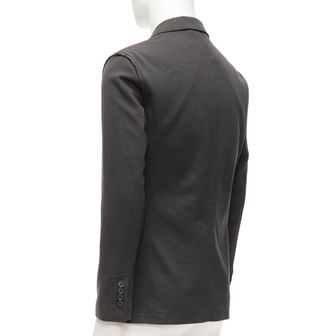 LANVIN grey cotton overtitched darts frayed edge pocketed blazer FR48 M