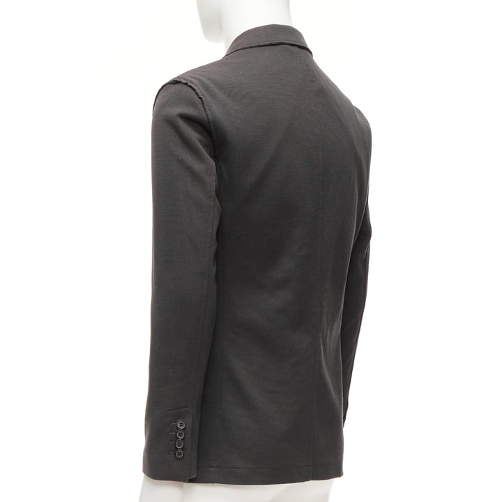 LANVIN grey cotton overtitched darts frayed edge pocketed blazer FR48 M