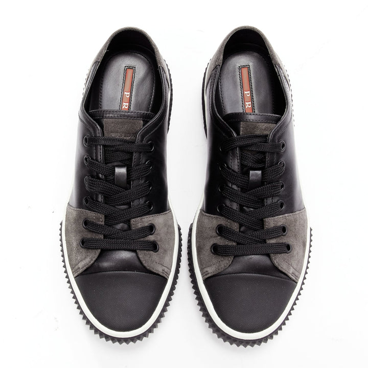 PRADA Stratus black grey suede leather low top sneakers UK5.5 EU39.5