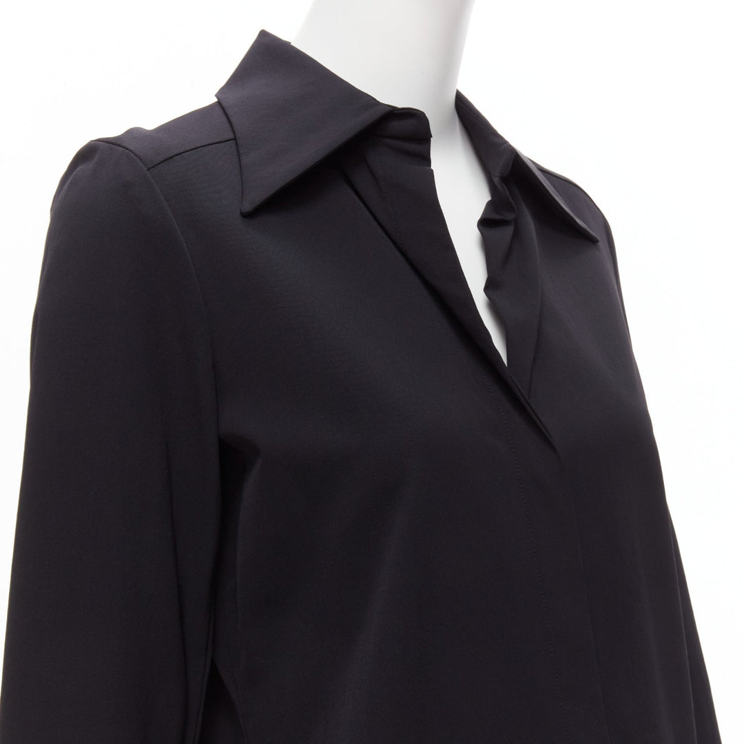 GUCCI Vintage black minimal concealed buttons wide collar shirt top IT38 XS