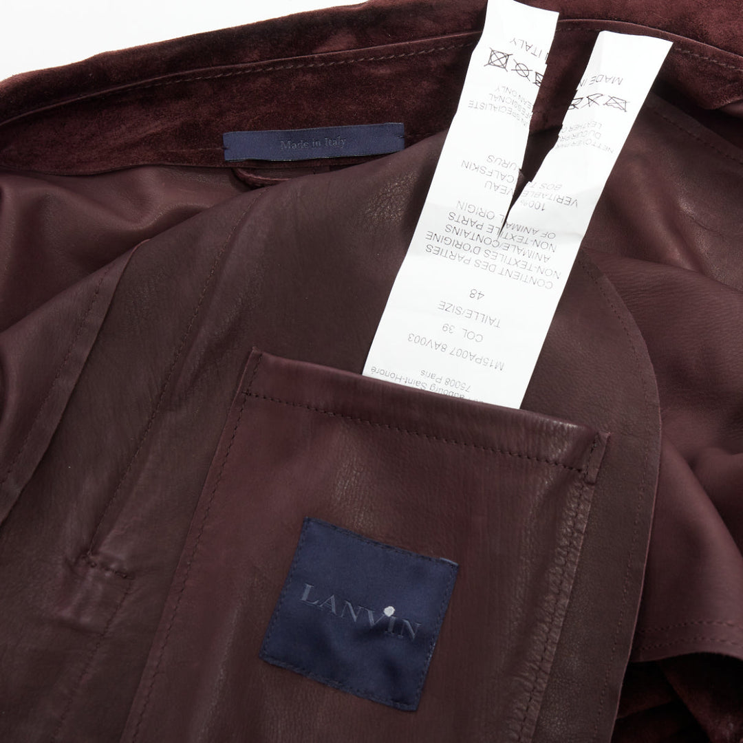 LANVIN brown vegetable calfskin suede double breasted jacket FR48 M