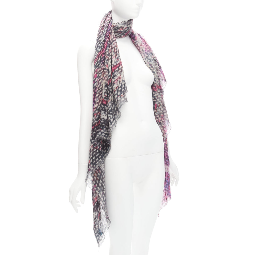 CHANEL 100% cashmere purple black CC oversized tweed texture print scarf