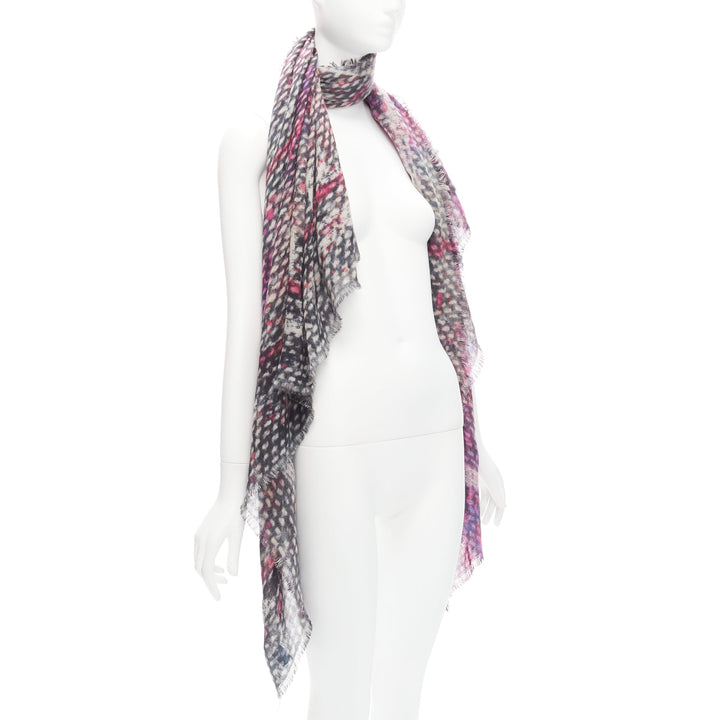 CHANEL 100% cashmere purple black CC oversized tweed texture print scarf