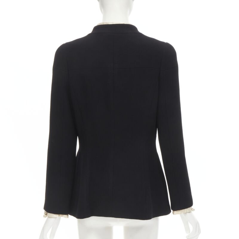 CHANEL 97A Vintage black wool CC pearl buttons panelled 4-pocket jacket FR40 M