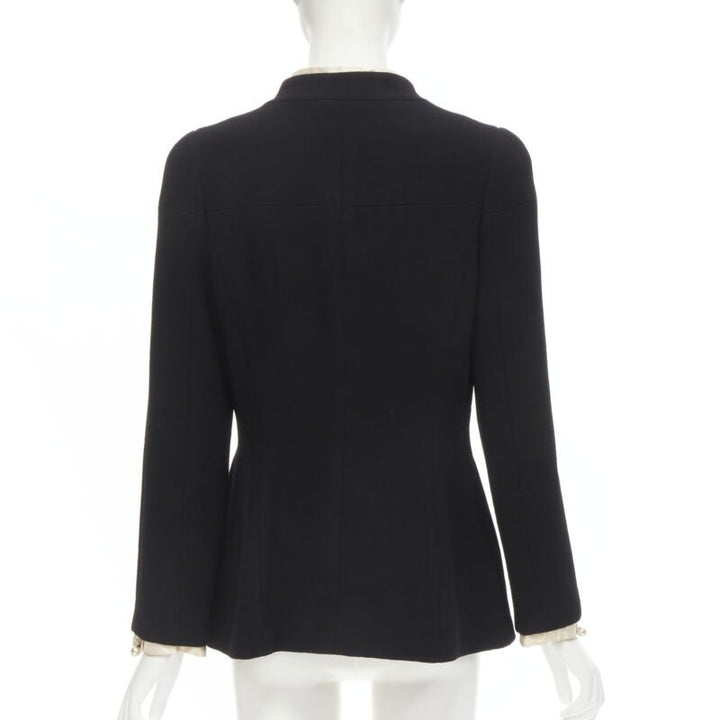 CHANEL 97A Vintage black wool CC pearl buttons panelled 4-pocket jacket FR40 M