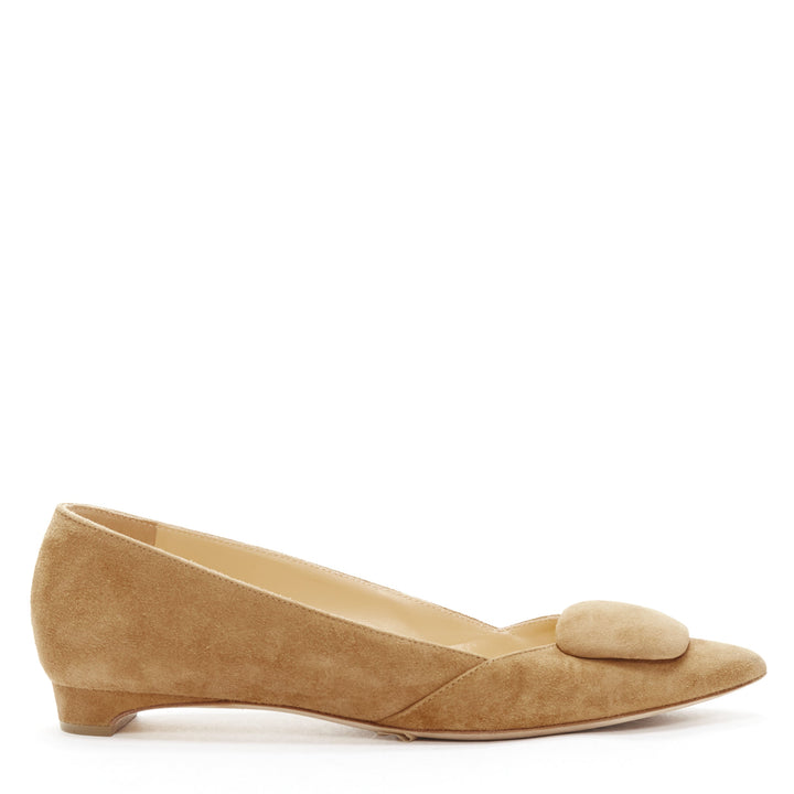 RUPERT SANDERSON Aga 10 sand suede square bukle flats EU37.5