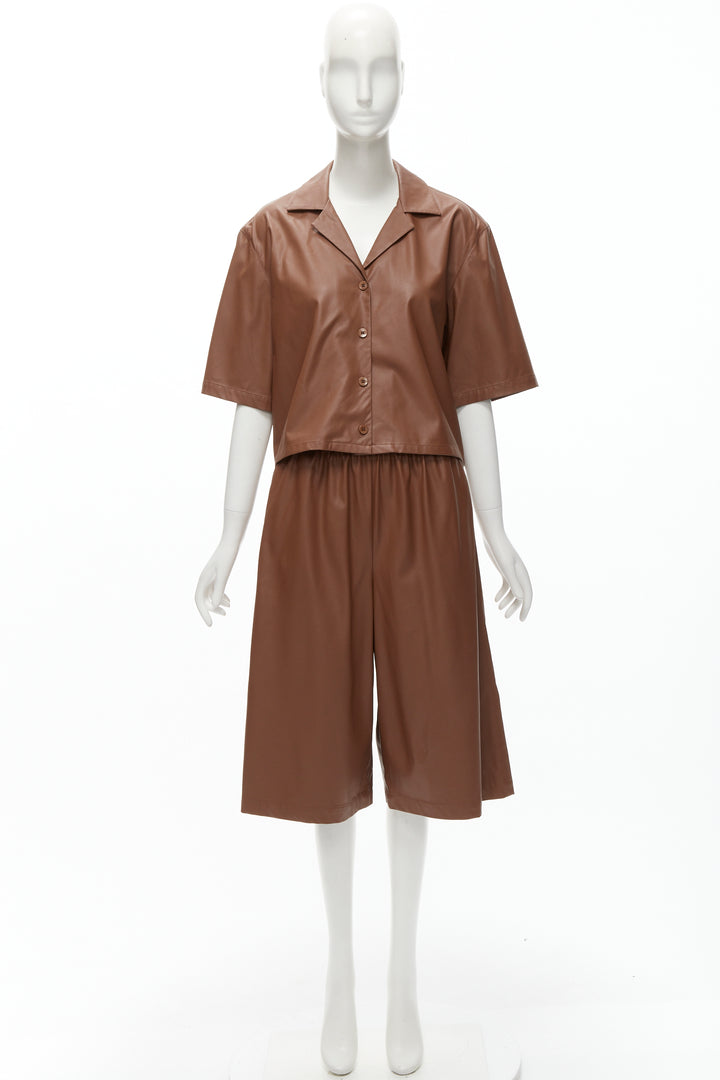 TIBI brown faux leather boxy fit shirt culotte wide shorts S