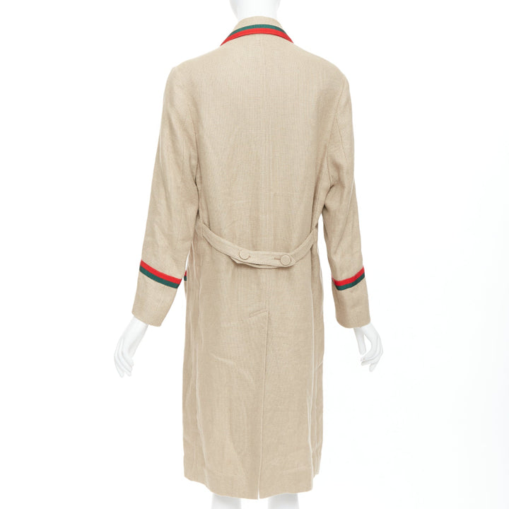 GUCCI Garden Alessandro Michele beige green red web trim long coat