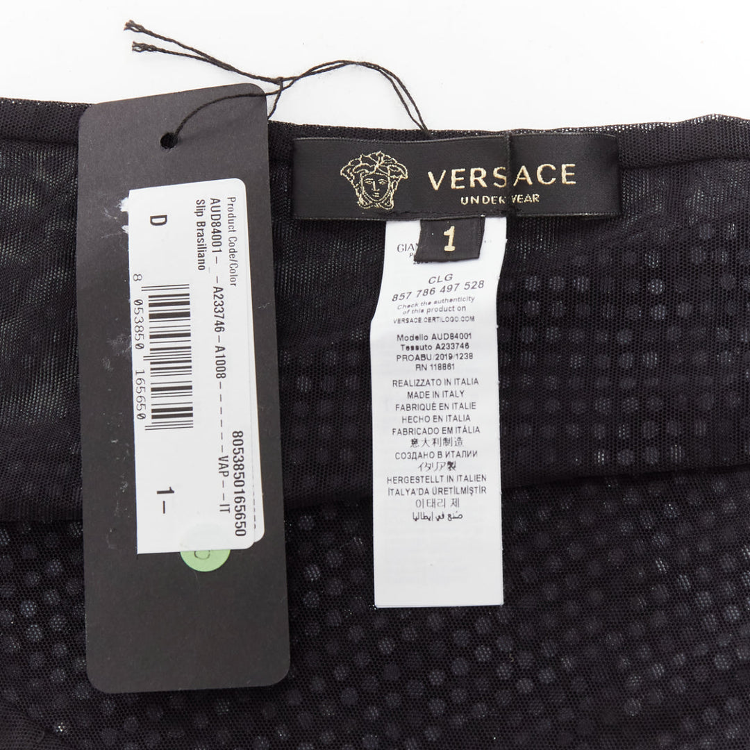 VERSACE 2019 black crystal embellished gold Medusa bikini bottom Sz.1 S