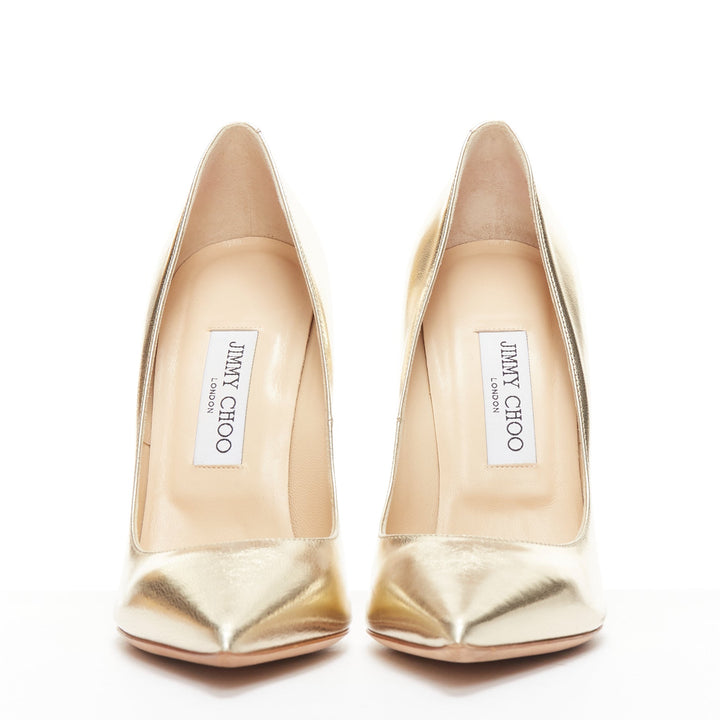 JIMMY CHOO Anouk gold metallic leather classic pointy toe stiletto pumps EU39