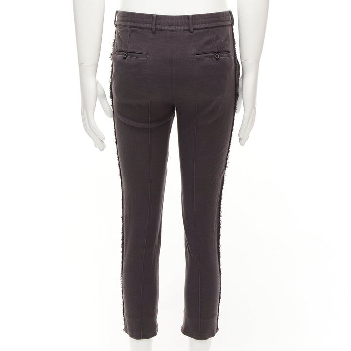 LANVIN grey cotton distressed trim washed waistband cropped pants S