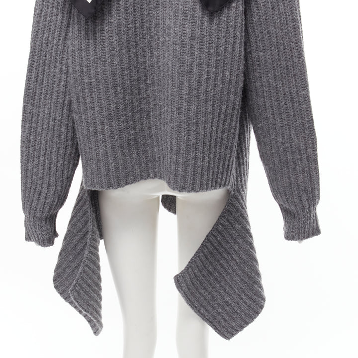 BALENCIAGA 2018 Demna grey wool silk scarf collar detached hem sweater FR34 XS