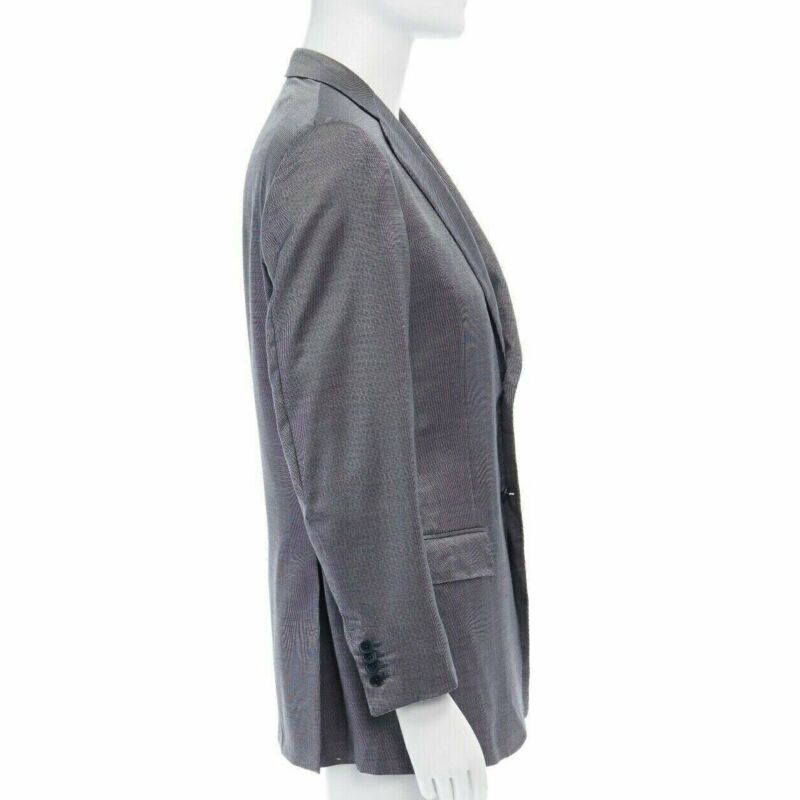 ERMENEGILDO ZEGNA blue grey silk wool dual button classic blazer jacket 50R L