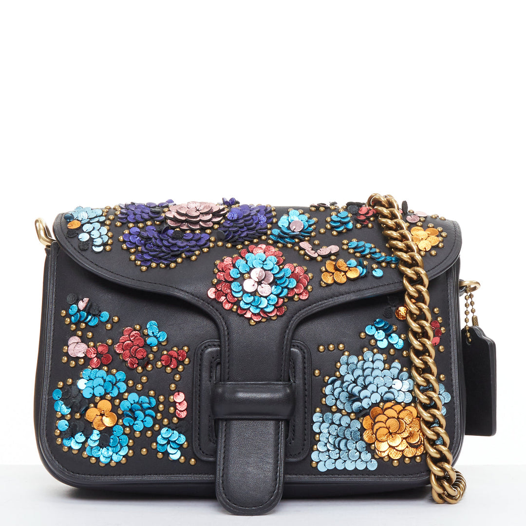 COACH RODARTE Courier multicolour floral applique leather chain crossbody bag