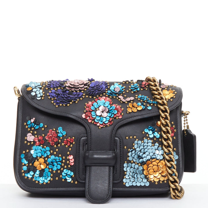 COACH RODARTE Courier multicolour floral applique leather chain crossbody bag