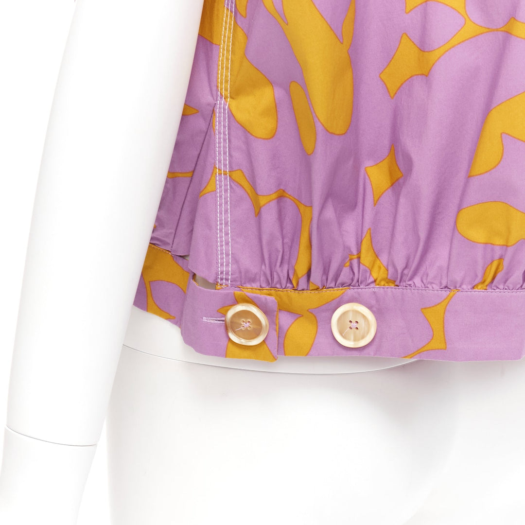 MARNI 100% cotton purple mustard abstract floral overstitched boxy vest IT38 XS