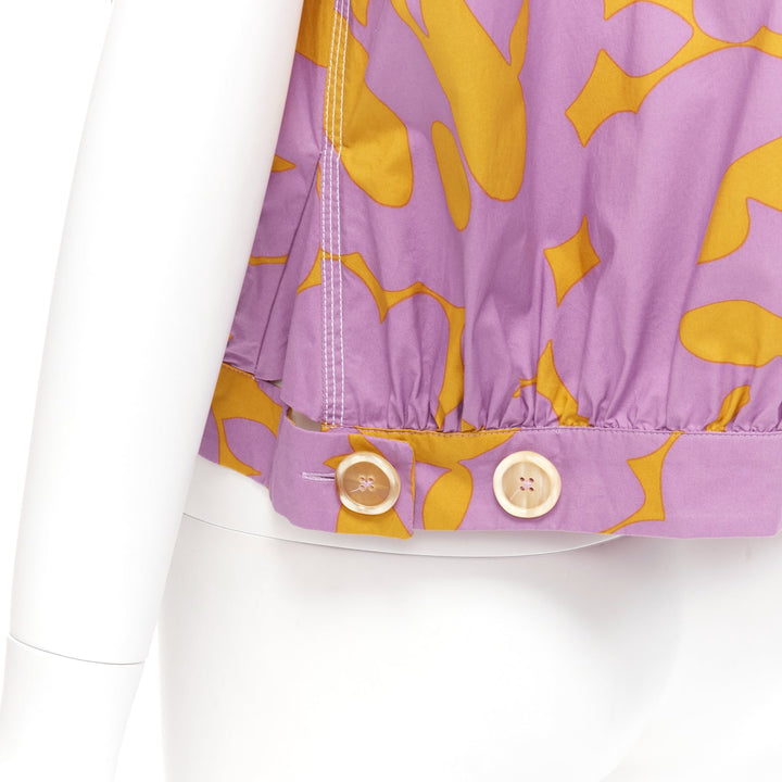 MARNI 100% cotton purple mustard abstract floral overstitched boxy vest IT38 XS
