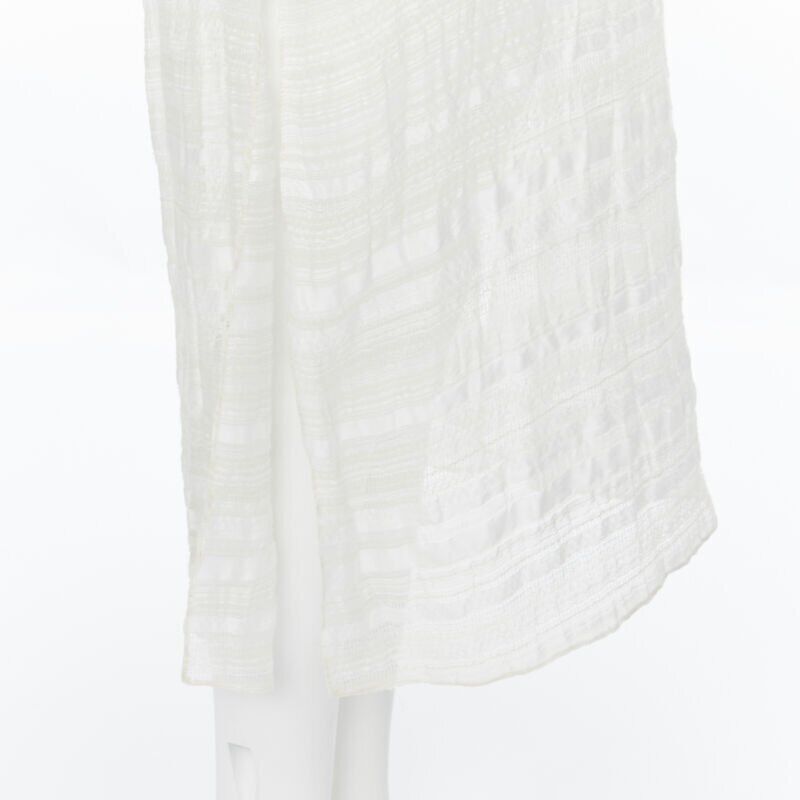 RAEY beige striped textured muslin semi sheer midi casual day dress UK6 XS