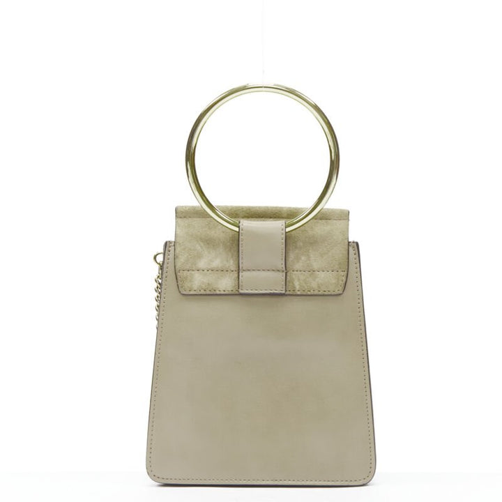 CHLOE Faye gold bangle bracelet ring chained crossbody grey suede leather bag