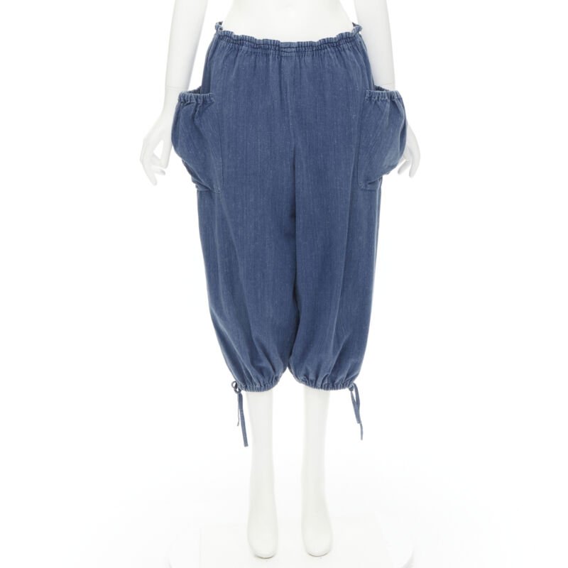 COMME DES GARCONS 1980's Vintage blue washed denim cargo  bubble jeans
