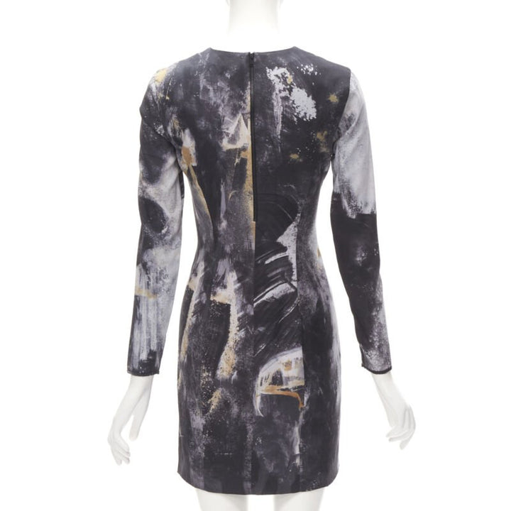 HELMUT LANG abstract grey gold paint stroke print mini dress S