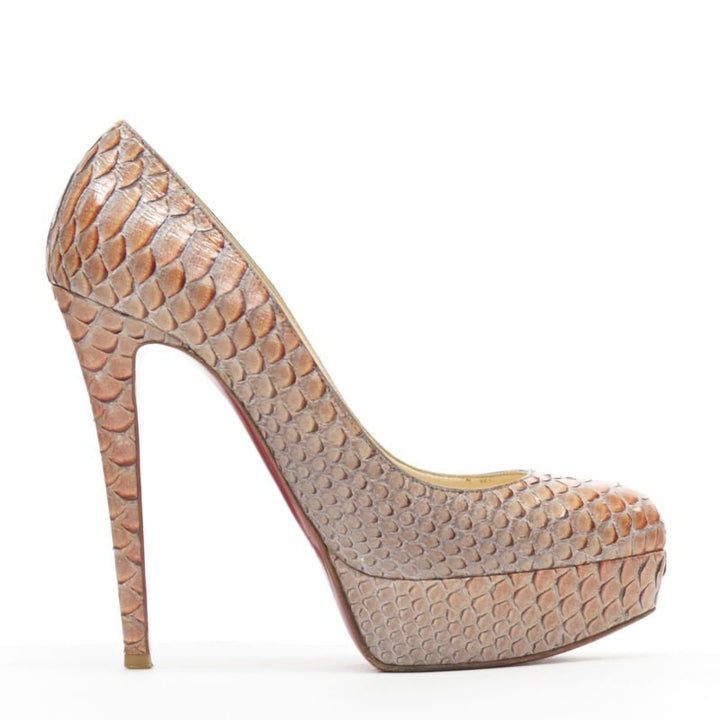 CHRISTIAN LOUBOUTIN Bianca 140 orange grey scaled leather platform pump EU37.5