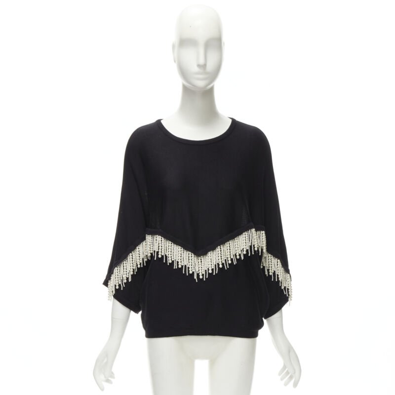 GIAMBATTISTA VALLI black dolman sleeve pearl fringe sweater top IT44 M
