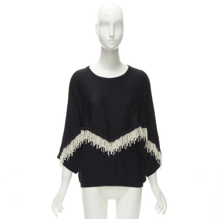 GIAMBATTISTA VALLI black dolman sleeve pearl fringe sweater top IT44 M