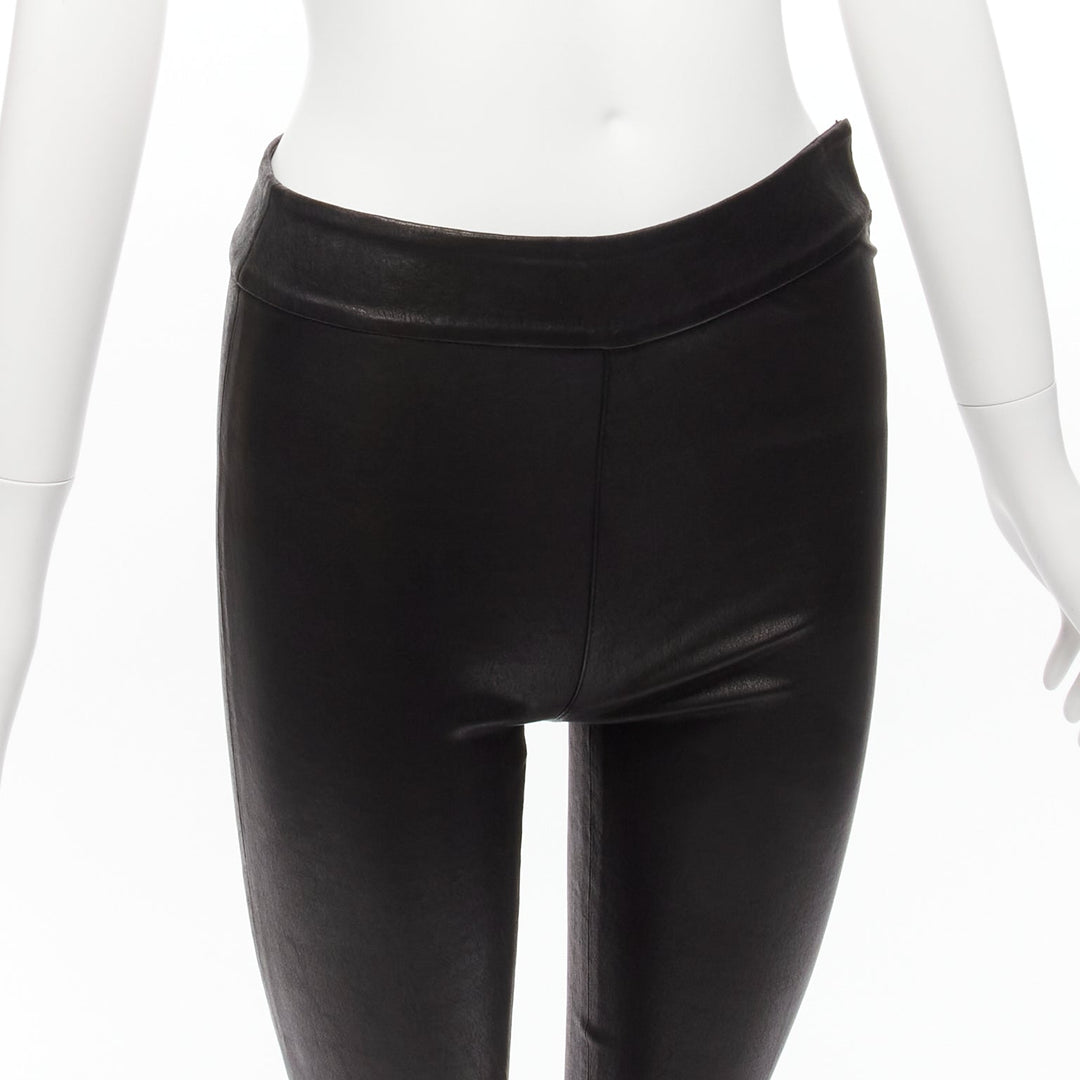 FRAME black genuine lambskin leather flared cropped pants US2 S