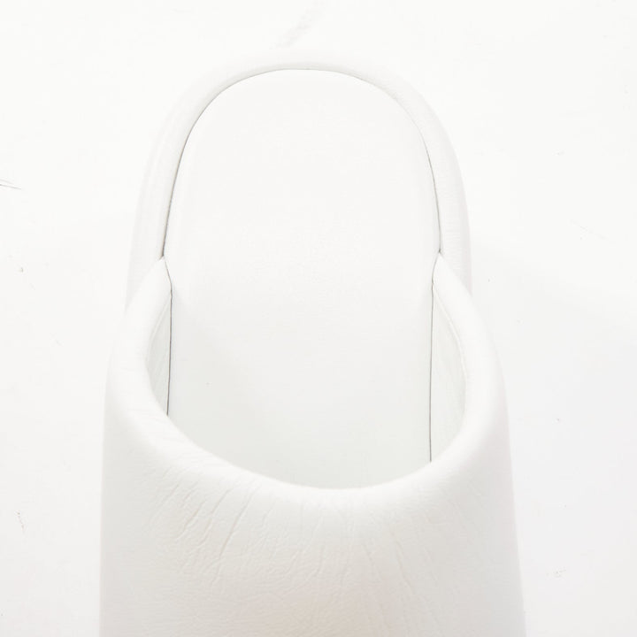 BALENCIAGA Rise white calf leather black logo padded wedged slides EU38