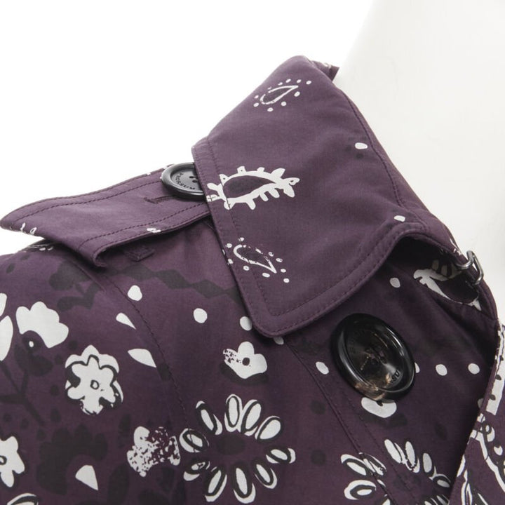 BURBERRY PRORSUM purple paisley bandana print double breasted trench coat UK6 XS