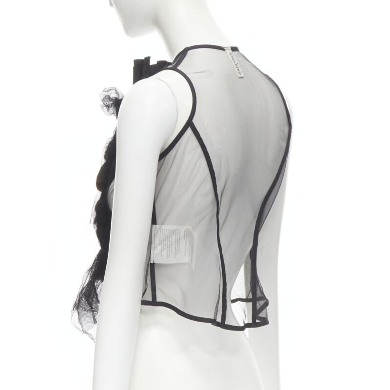 Runway COMME DES GARCONS 2004 black sheer mesh jewel embellishment ruffle vest S