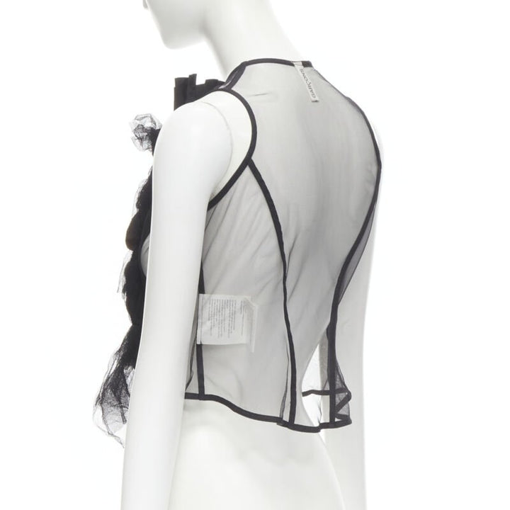 Runway COMME DES GARCONS 2004 black sheer mesh jewel embellishment ruffle vest S