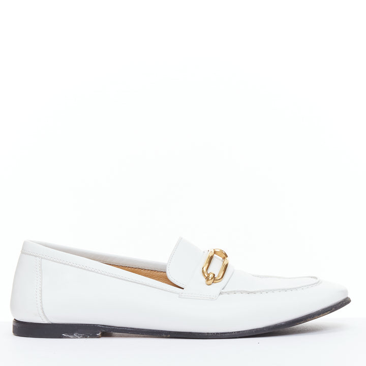 HERMES Colette white goat leather gold plated Roulis buckle loafers EU37