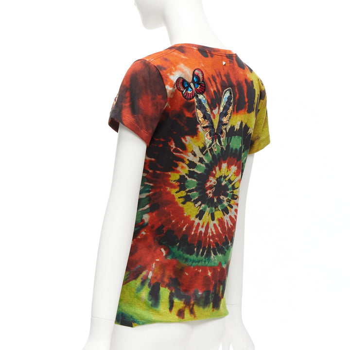 VALENTINO 2017 rainbow tie dye butterfly embroidery tshirt XS