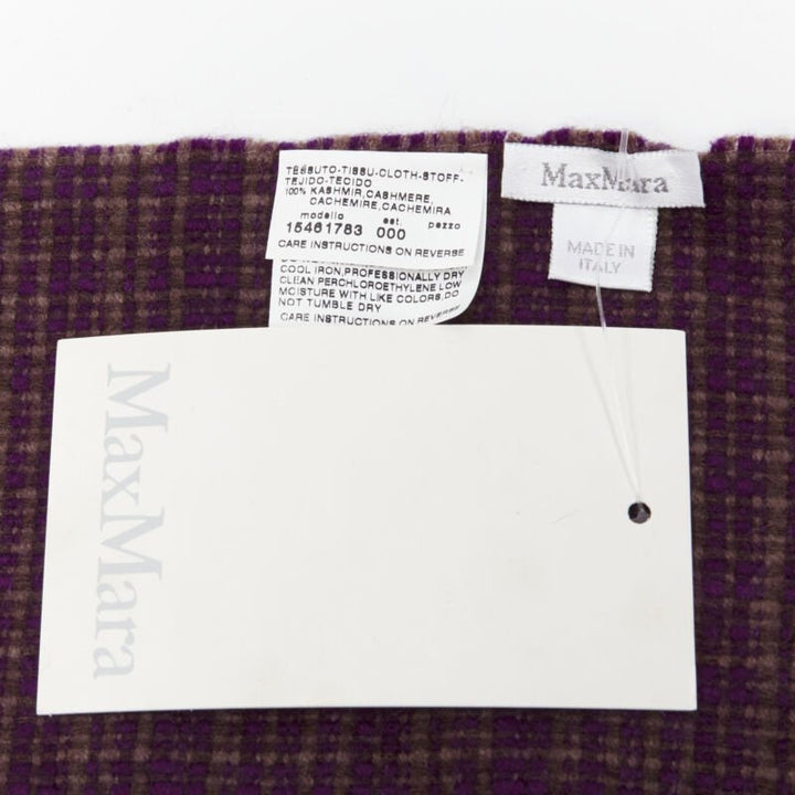 MAX MARA 100% cashmere brown purple woven tassel fringe scarf