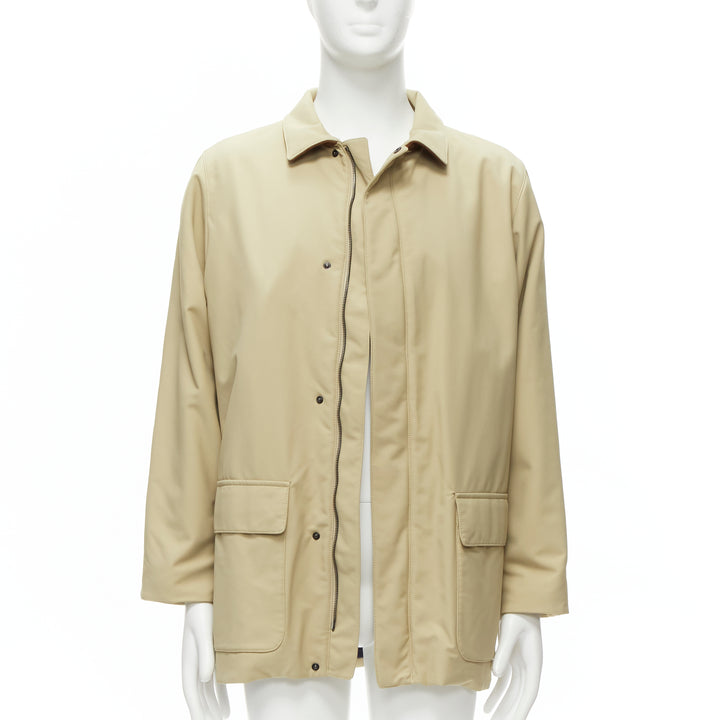 LORO PIANA Storm System beige nylon minimal pocketed longline coat S