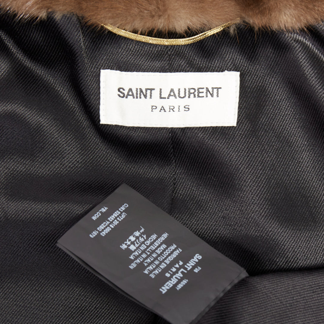 SAINT LAURENT 2018 brown mink fur black lambskin leather biker jacket FR38 M