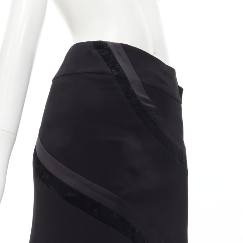 RHIE black velvet spiral trim flared midi skirt US4 S