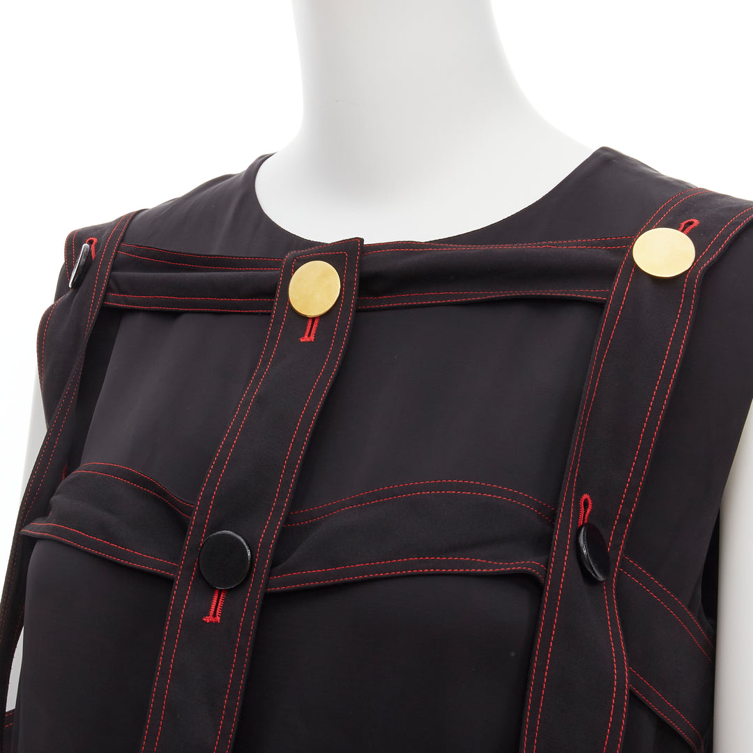 OLD CELINE Philo 2015 Runway Look 17 black grid harness gold button top FR38 M