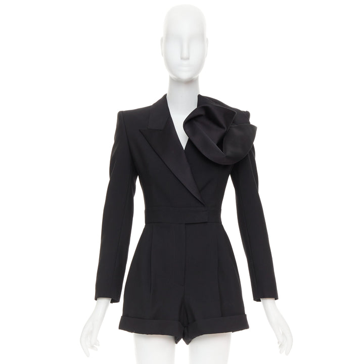 ALEXANDER MCQUEEN 2023 Orchid embellished black slim fit wool playsuit IT36 XS