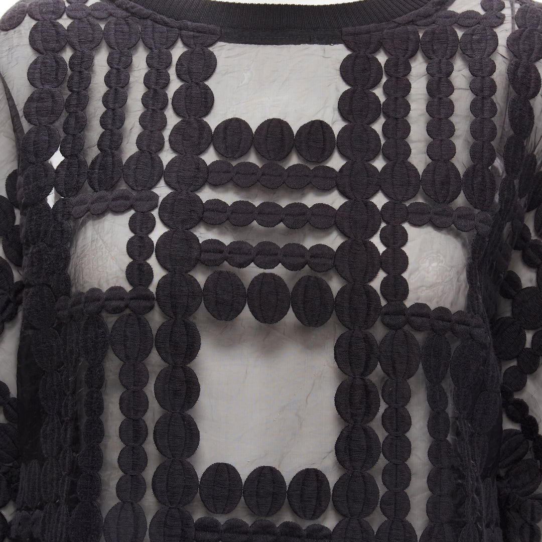 BY MALENE BIRGER black graphic circle embroidery sheer cropped sweater FR36 S