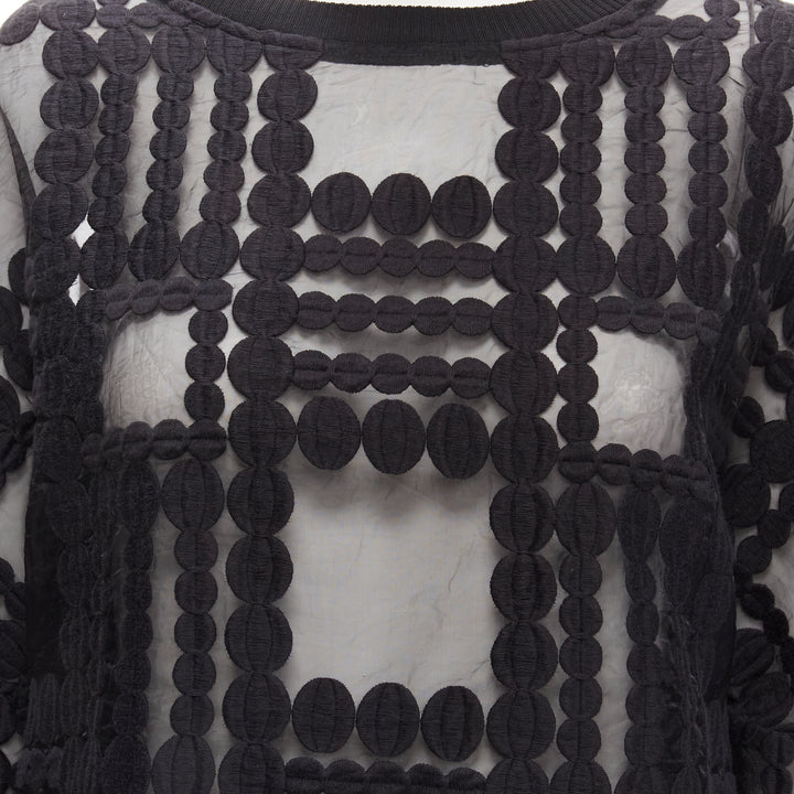 BY MALENE BIRGER black graphic circle embroidery sheer cropped sweater FR36 S