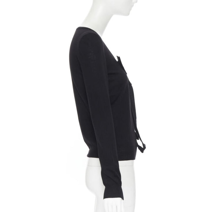 LANVIN ALBER ELBAZ 2008 fleece wool black signature grosgrain ribbon sweater S