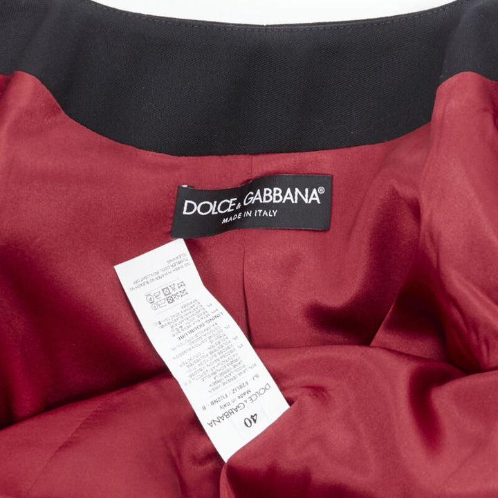 DOLCE GABBANA black wool gold red velvet cherub brooch belted blazer IT40